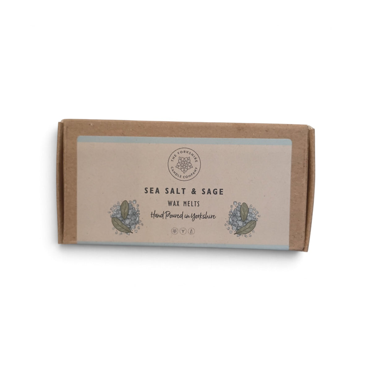 Whitby Hampers The Yorkshire Candle Company Sea Salt and Sage wax melts in rustic, eco-friendly cardboard packaging.