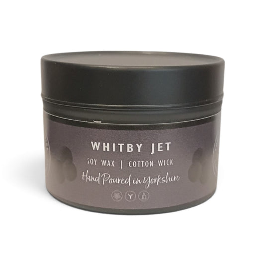 Whitby Hampers Whitby Jet hand-poured soy wax candle in a sleek black tin with a minimalist label